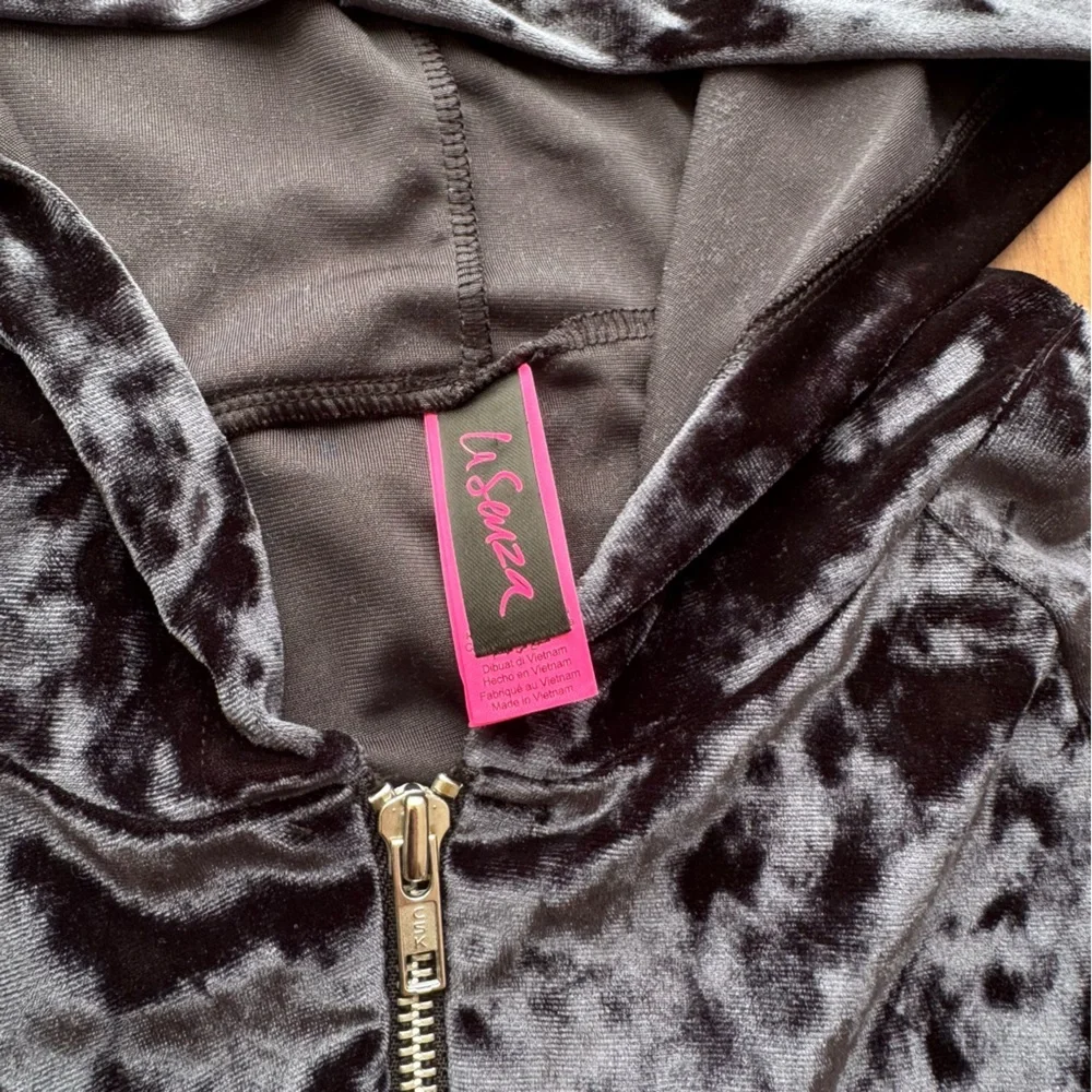 La Senza Black Crushed Velvet Velour Full Zip Cropped Y2K Track Sweater M - Picture 9 of 11